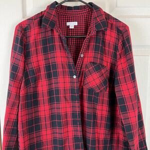 J Jill Womens Shirt Medium Red Plaid Button Up Long Sleeve Tunic